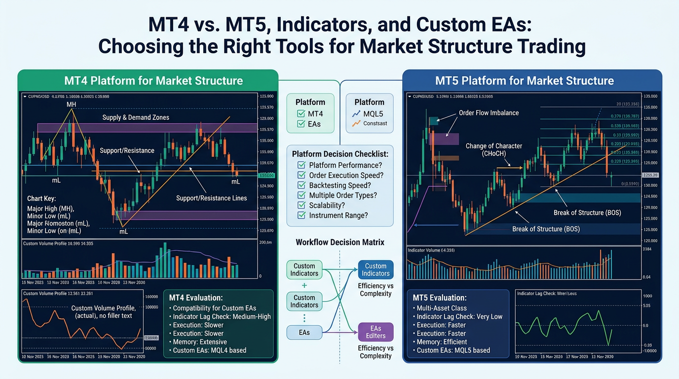MT4 vs. MT5, Indicators, and Custom EAs: Choosing the Right Tools for Market Structure Trading