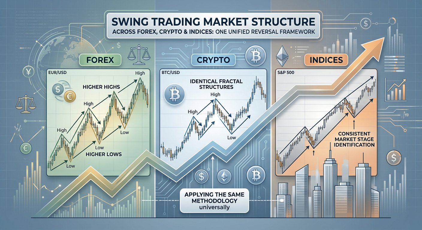 Swing Trading Market Structure Across Forex, Crypto, and Indices: One Unified Reversal Framework